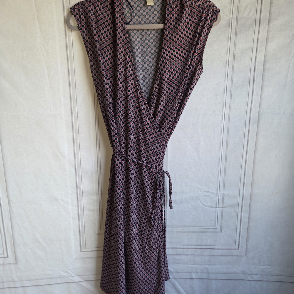 Michael Kors Red and Black Geometric Midi Wrap Dress